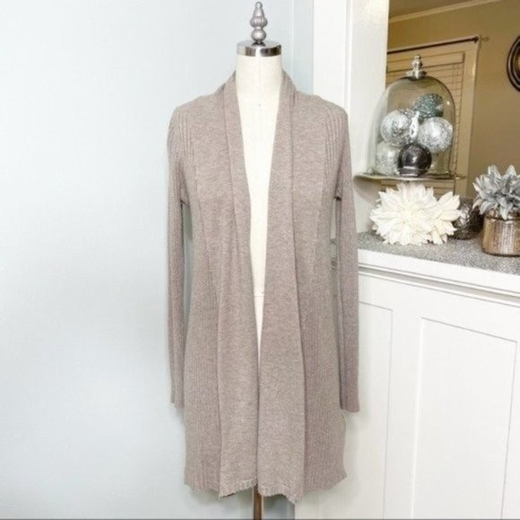 Dreamers Open Front Ribbed Cardigan Long Mocha Small Medium - Picture 2 of 9